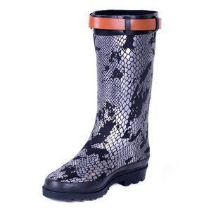 Women Rain Boots, RB-1905 Silver Snake Midcalf Rainboots